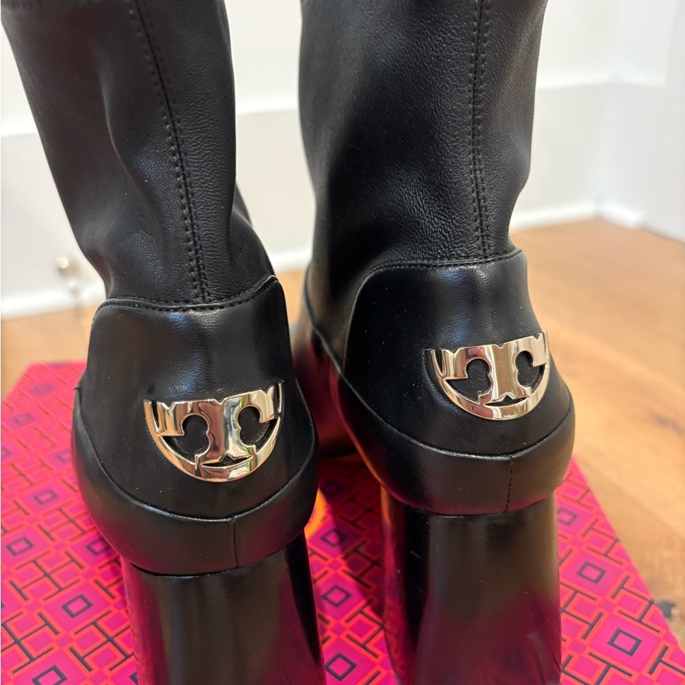 Tory Burch Bootie, Black, Logo Detail, Block Heel Size 11